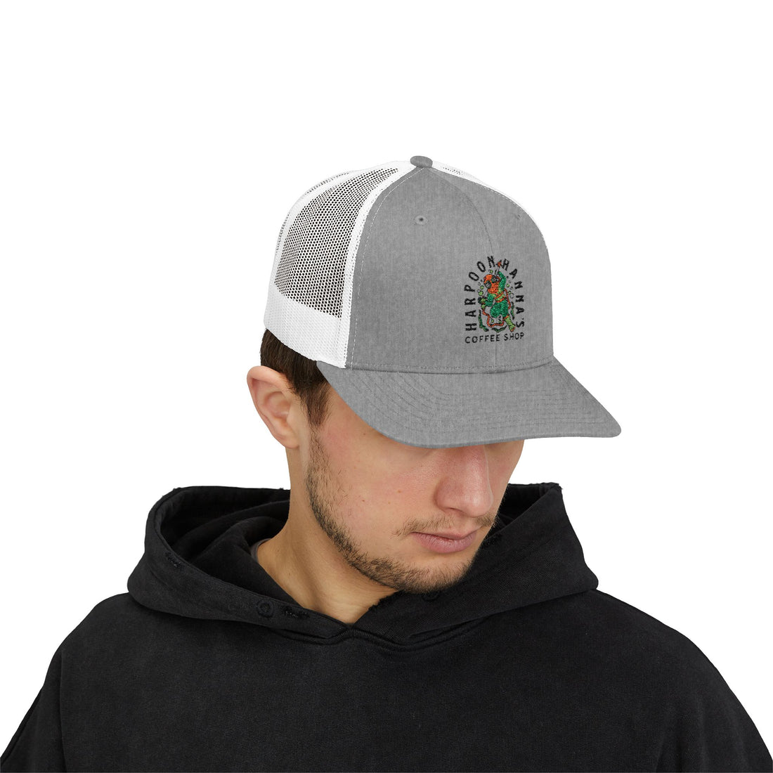 Harpoon Hanna's Coffee Shop Trucker Hat — Retro Mermaid Logo Snapback