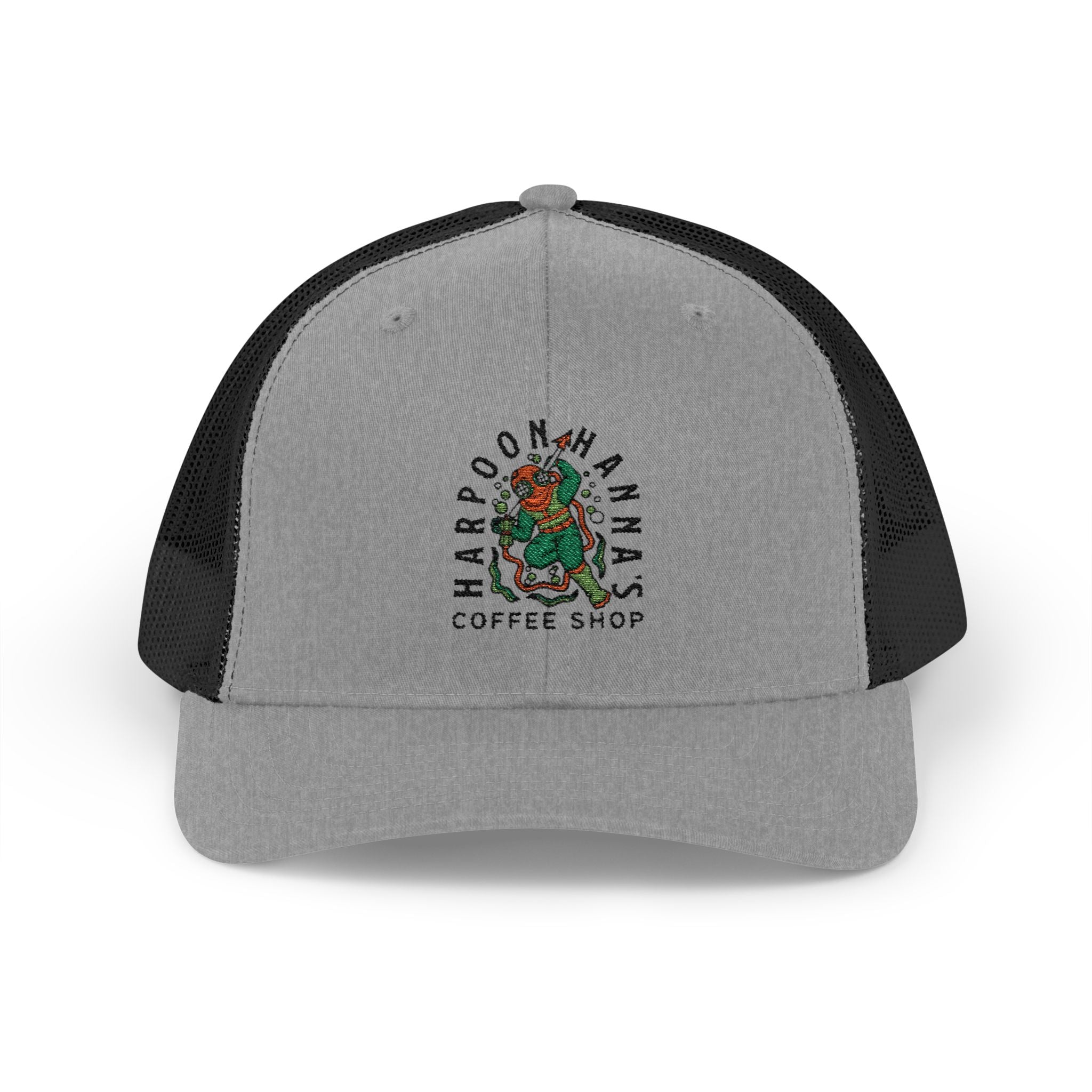 Harpoon Hanna's Coffee Shop Trucker Hat — Retro Mermaid Logo Snapback
