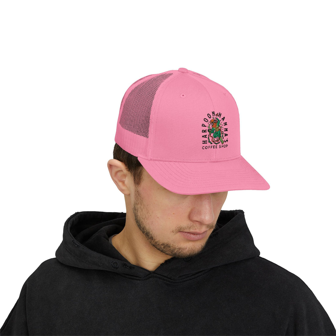 Harpoon Hanna's Coffee Shop Trucker Hat — Retro Mermaid Logo Snapback