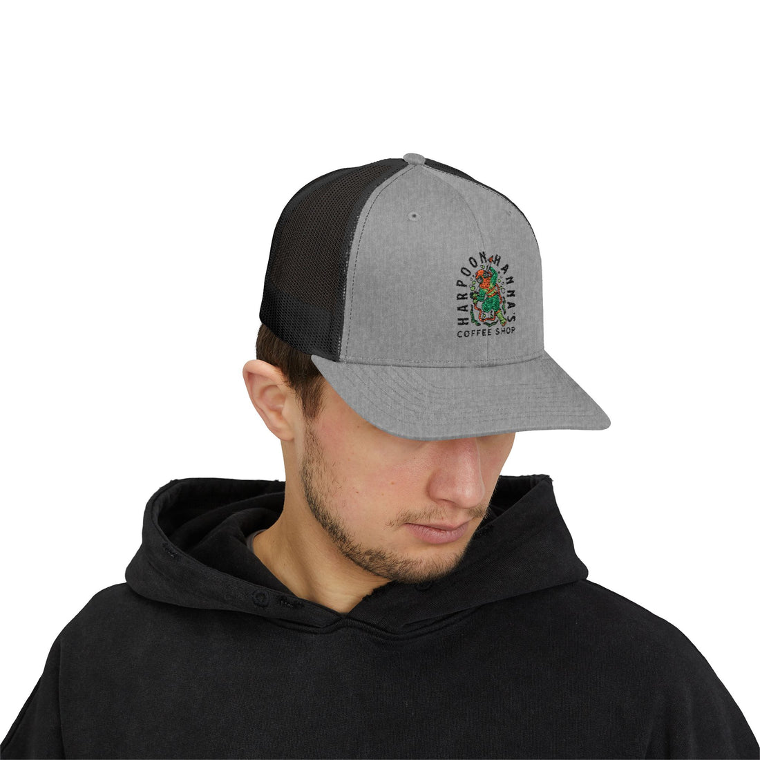 Harpoon Hanna's Coffee Shop Trucker Hat — Retro Mermaid Logo Snapback