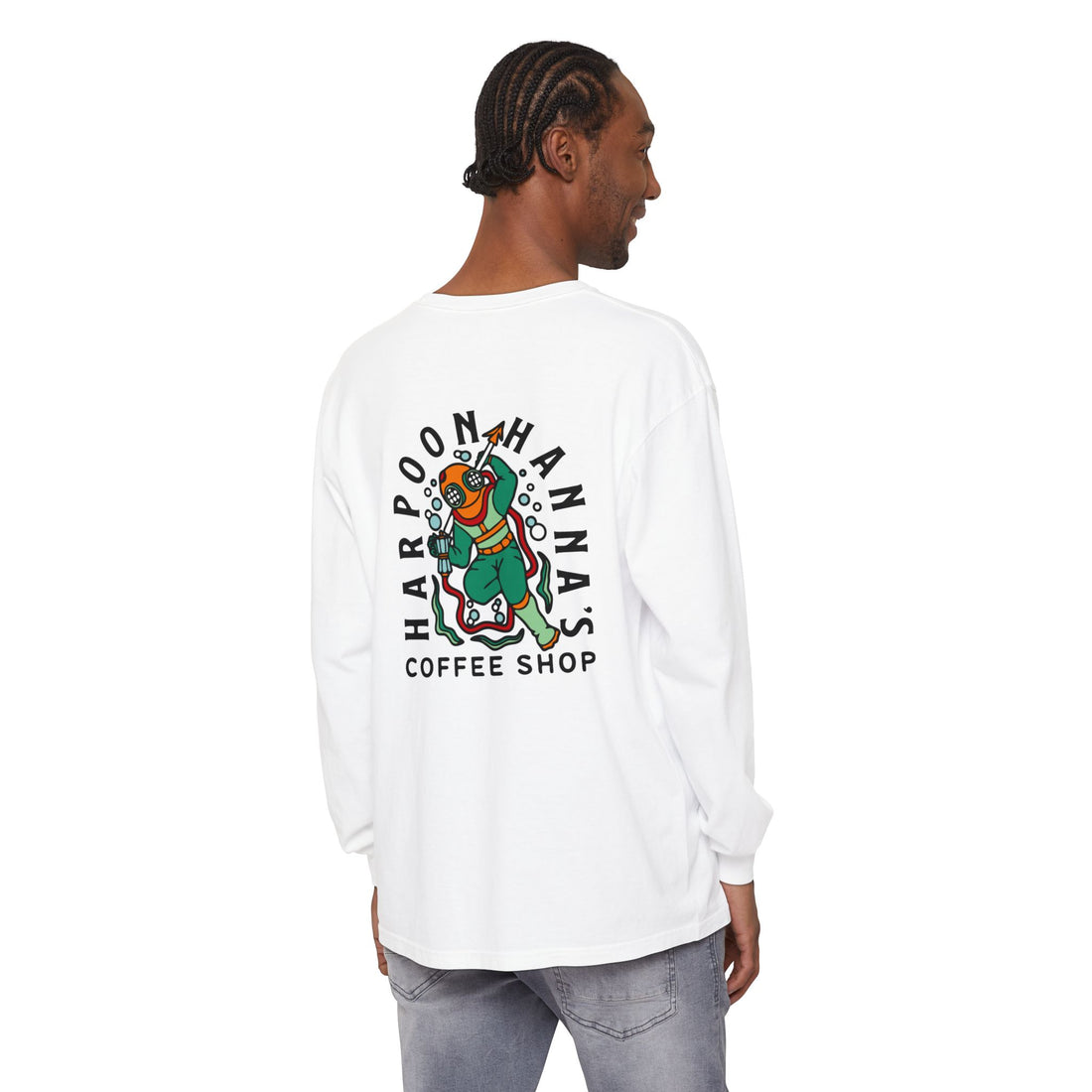 Harpoon Hanna's Colorful Diver Long Sleeve Crew Neck T-Shirt
