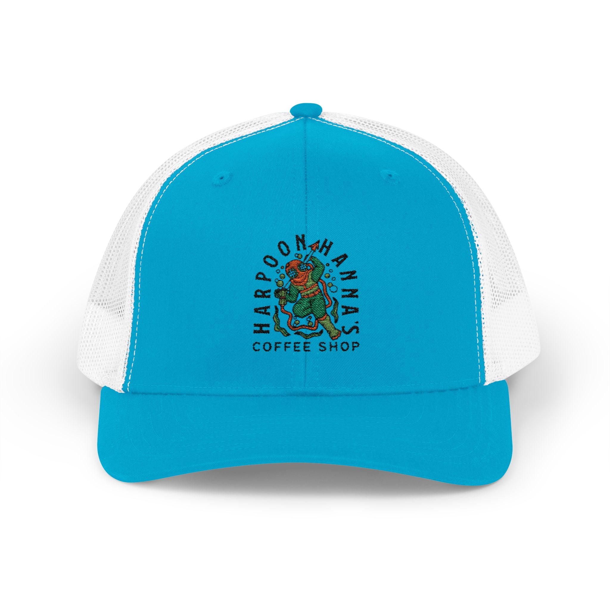 Harpoon Hanna's Coffee Shop Trucker Hat — Retro Mermaid Logo Snapback