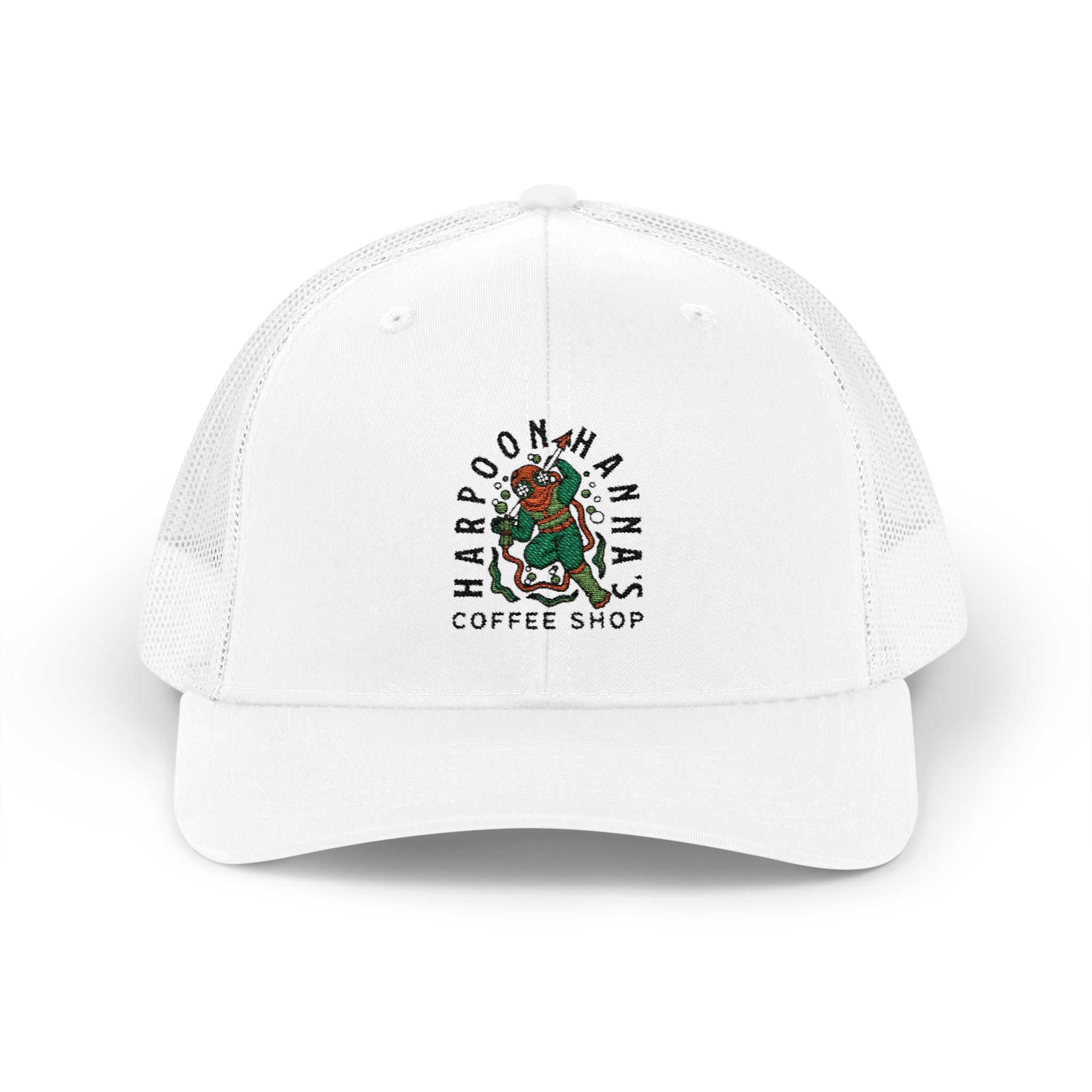 Harpoon Hanna's Coffee Shop Trucker Hat — Retro Mermaid Logo Snapback