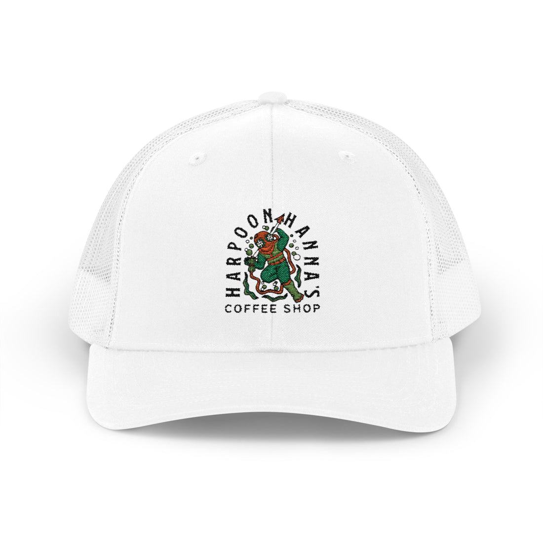 Harpoon Hanna's Coffee Shop Trucker Hat — Retro Mermaid Logo Snapback